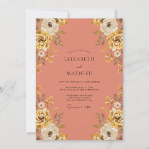 Coral Golden Painted Wedding Invitation