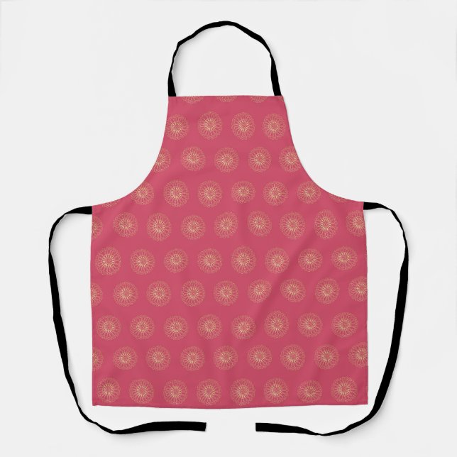 Coral | Golden Zinnia Flower Medallions Apron (Front)