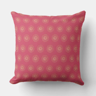 Coral   Golden Zinnia Flower Medallions Cushion