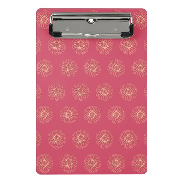 Coral | Golden Zinnia Flower Medallions Mini Clipboard (Front)