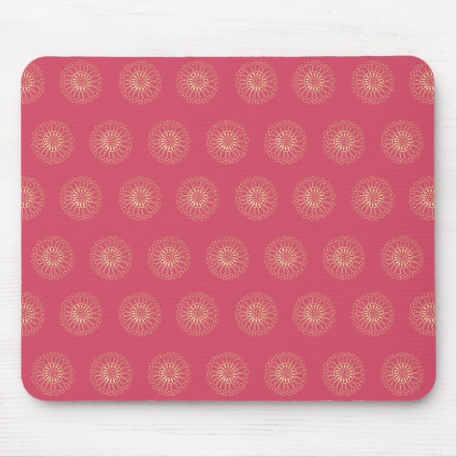 Coral | Golden Zinnia Flower Medallions Mouse Mat (Front)