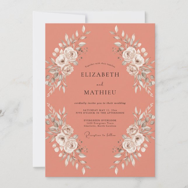 Coral Graceful Floral Wedding Invitation (Front)