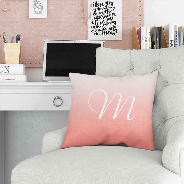 Coral Gradient Ombre Initial Monogram Cushion (Creator Uploaded)