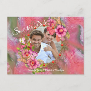 Coral, Grass & Peony-pink Blooms Announcement Postcard