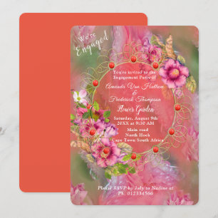 Coral, Grass & Peony-pink Blooms Invitation