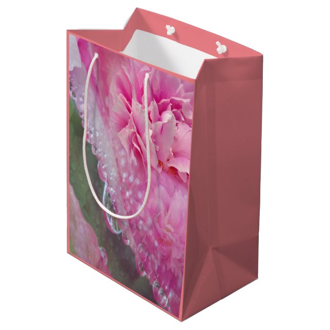 Coral, Grass & Peony-pink Blooms Medium Gift Bag (Back Angled)