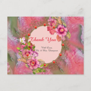 Coral, Grass & Peony-pink Blooms Postcard