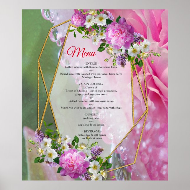 Coral, Grass & Peony-pink Blooms Poster (Front)