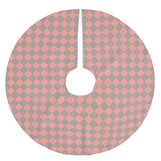 Coral Gray Checker Diamond Pattern Brushed Polyester Tree Skirt (Front)