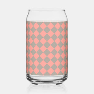 Coral Gray Checker Diamond Pattern Can Glass