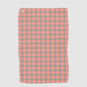 Coral Gray Checker Diamond Pattern Golf Towel