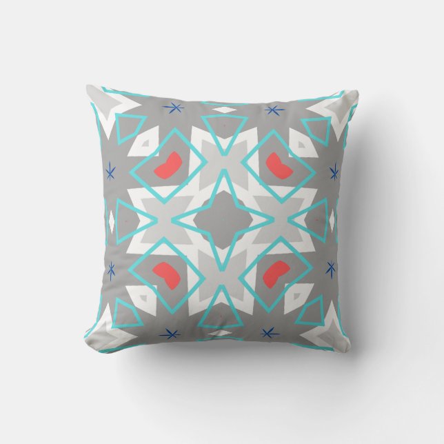Coral Gray Mandala Pattern | Geometric Floral Boho Cushion (Front)