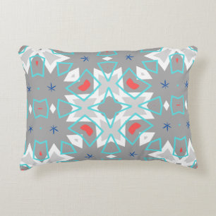 Coral Gray Mandala Pattern Geometric Floral Boho Decorative Cushion
