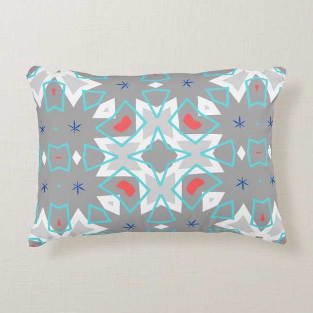 Coral Gray Mandala Pattern | Geometric Floral Boho Decorative Cushion (Front)