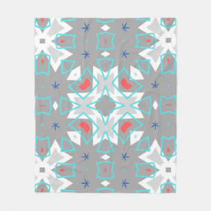 Coral Gray Mandala Pattern   Geometric Floral Boho Fleece Blanket