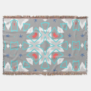 Coral Gray Mandala Pattern Geometric Floral Boho Throw Blanket