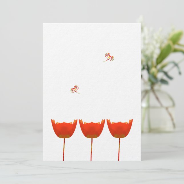 Coral & Gray Poppies  Butterfly Wedding Invitation (Standing Front)