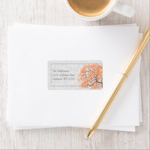 Coral & Gray Tree Autumn Leaves Return Address Label