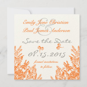 Coral & Gray Wild Flower Bee Wedding Save the Date