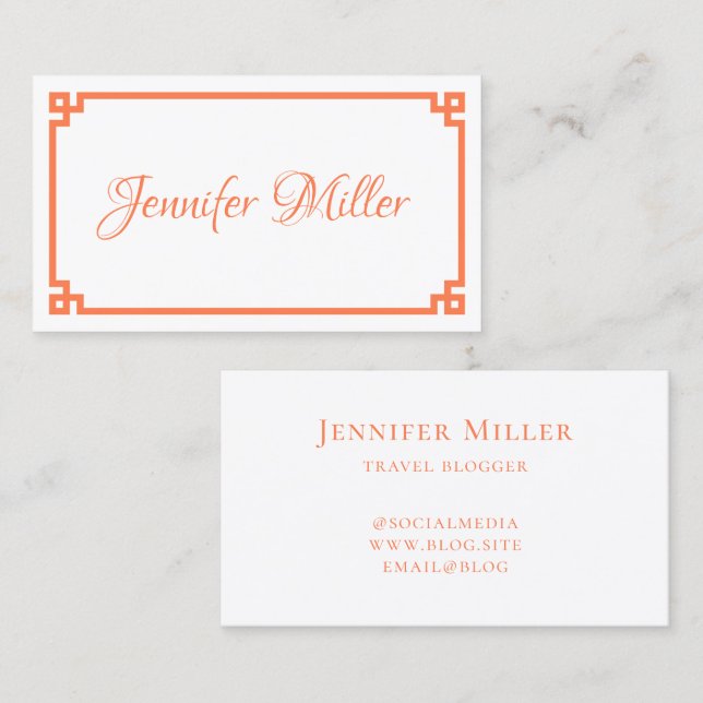 Coral Greek Key Minimalist Business Card (Front/Back)