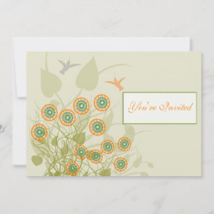 Coral & Green Circle Floral Wedding Invites