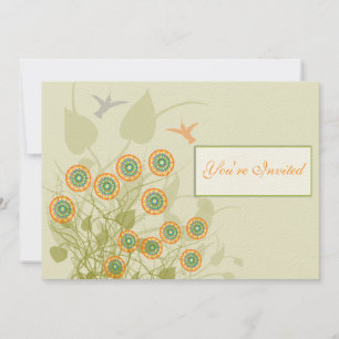 Coral & Green Circle Floral Wedding Invites