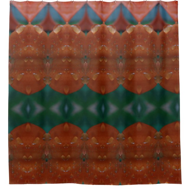 Coral & Green Ikat Shower Curtain (Front)