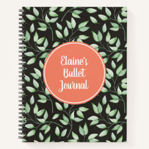 Coral & Green Leaves Custom Bullet Journal