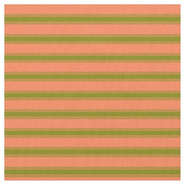 Coral & Green Lines/Stripes Pattern Fabric (Close Up)