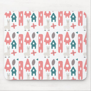Coral Green Llama Alpaca Animal Homs Mouse Mat