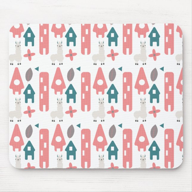 Coral Green Llama Alpaca Animal Homs Mouse Mat (Front)