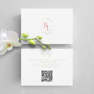 Coral Green White Floral Monogram QR Wedding RSVP