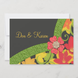 Coral Green & Yellow Flowering Garden Size A7 Invitation