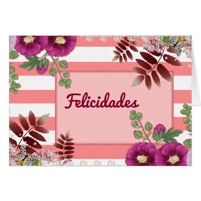 Coral greeting card and greetings flowers (Front Horizontal)