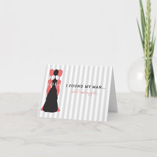 Coral & Grey Be My Bridesmaid Card (Front)