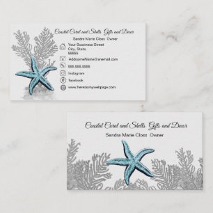 Coral Grey Blue Starfish Simple Coastal Business Card