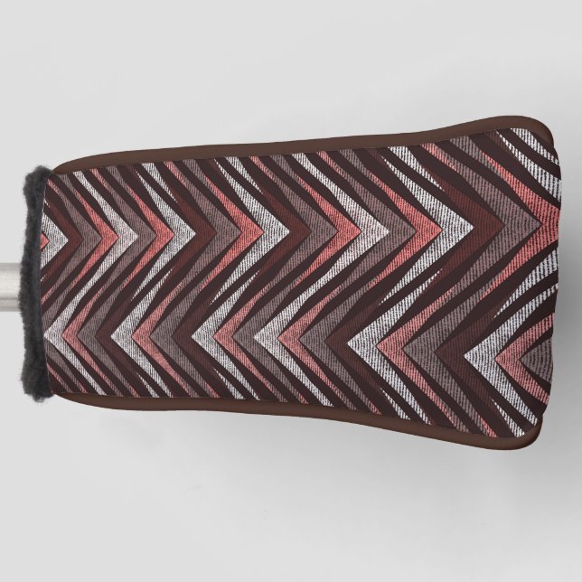 Coral, grey, brown zigzag pattern. golf head cover (Front)