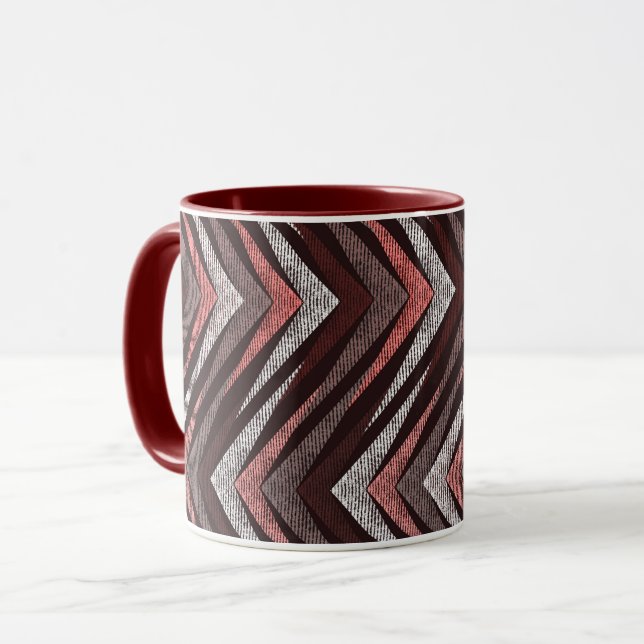Coral, grey, brown zigzag pattern. mug (Front Left)