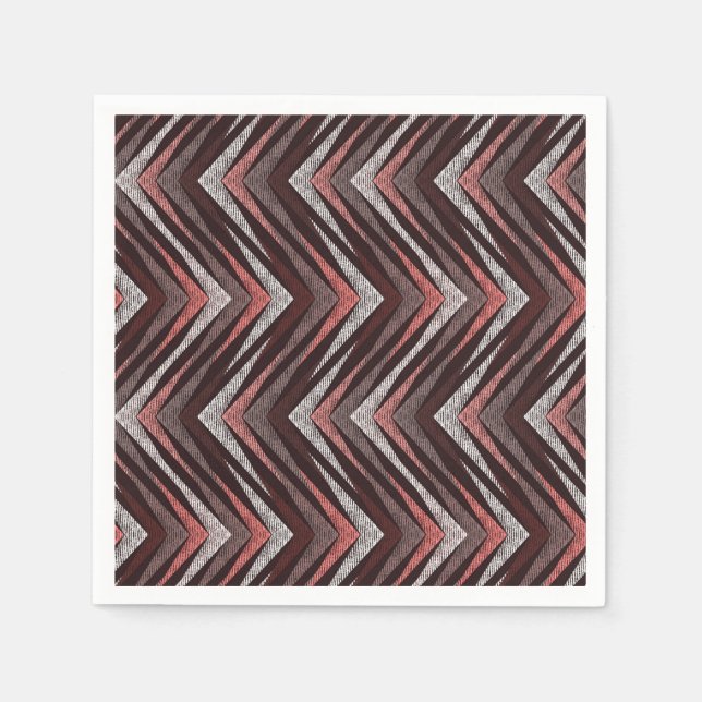 Coral, grey, brown zigzag pattern. napkin (Front)