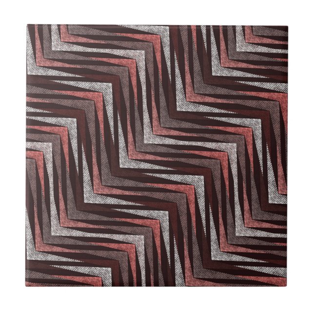 Coral, grey, brown zigzag pattern. tile (Front)