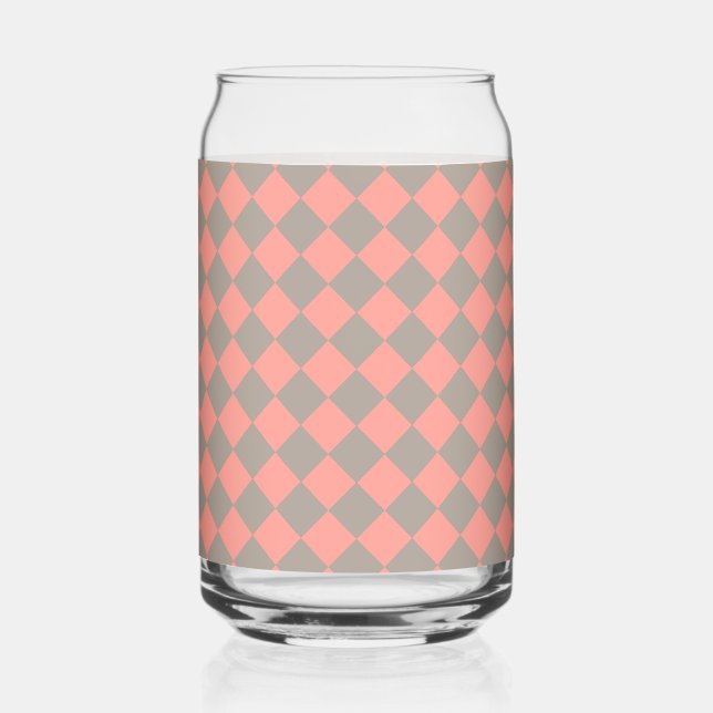Coral Grey Chequered Diamond Pattern Can Glass (Front)