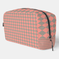Coral Grey Chequered Diamond Pattern Toiletry Bag