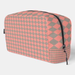 Coral Grey Chequered Diamond Pattern Toiletry Bag