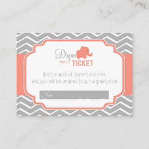 Coral Grey Chevron Baby Shower Diaper Raffle Enclosure Card
