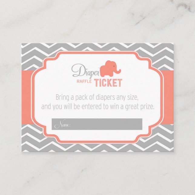 Coral Grey Chevron Baby Shower Diaper Raffle Enclosure Card (Front)