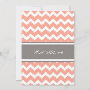 Coral Grey Chevron Bat Mitzvah Invitations