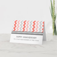 Coral Grey Chevron Employee Anniversary Card