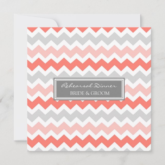 Coral Grey Chevron Rehearsal Dinner Party Invitation (Front)