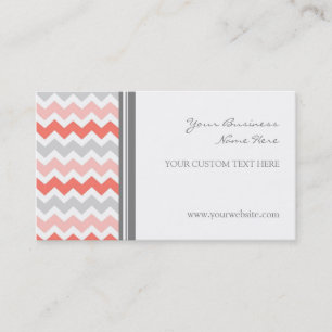 Coral Grey Chevron Retro Business Cards