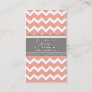 Coral Grey Chevron Retro Business Cards